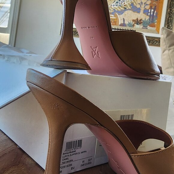 Amina Muaddi Lupita leather sandals size: 39 Nude/Beige/Camel - Picture 13 of 13